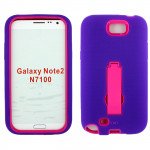 Wholesale Note 2 / N7100 Armor Hybrid Case with Stand (Purple - Hot Pink)